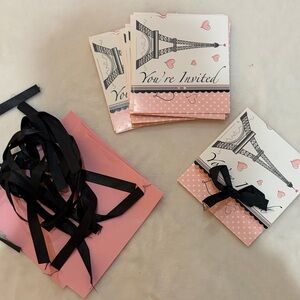 Eiffel Tower Invitation Cards with Black Ribbon